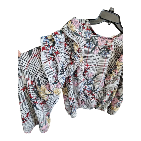 Truth Long Sleeve Floral & Plaid Blouse w/ Descending Ruffles juniors Size L - Picture 2 of 8